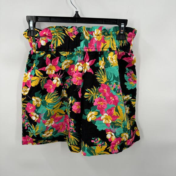 EXPRESS x ROCKY BARNES NWT High Waist Floral Tropical Linen Blend Shorts // XS - Picture 8 of 12